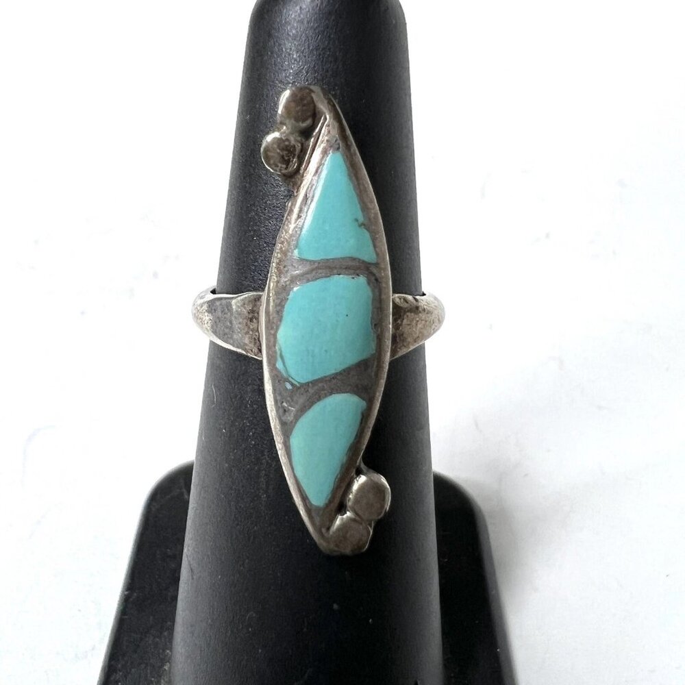 Vintage Sterling Turquoise Inlay Ring Size 4.75